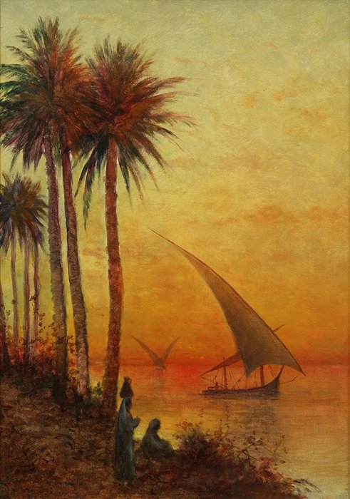 WikiOO.org - Güzel Sanatlar Ansiklopedisi - Resim, Resimler Antal Ligeti - Sunset On The Nile
