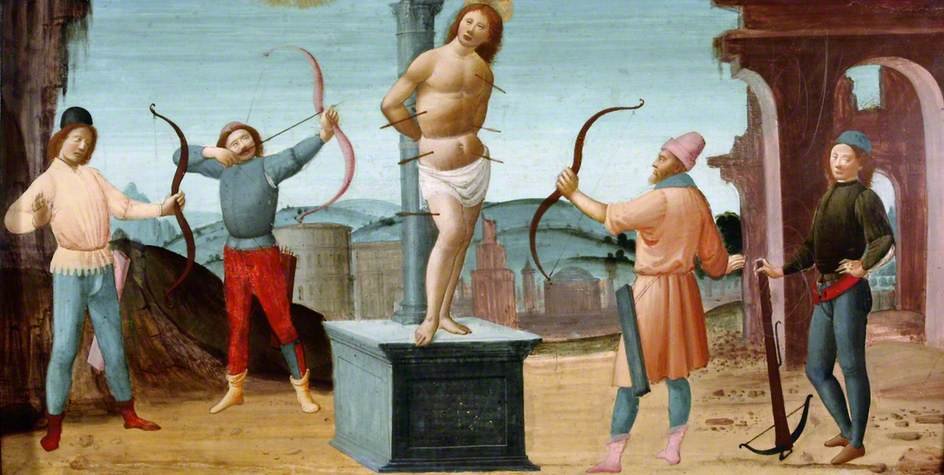 WikiOO.org - Encyclopedia of Fine Arts - Maľba, Artwork Alunno Di Domenico (Bartolomeo Di Giovanni) - The Martyrdom Of Saint Sebastian