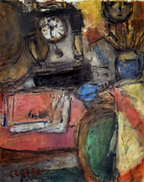 WikiOO.org - Encyclopedia of Fine Arts - Malba, Artwork Bela (Adalbert) Czobel - Still Life With Clock