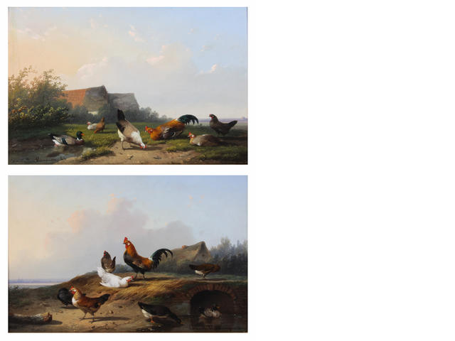 WikiOO.org - Encyclopedia of Fine Arts - Maalaus, taideteos Cornelis Van Leemputten - Chickens And Ducks By A Culvert Entrance
