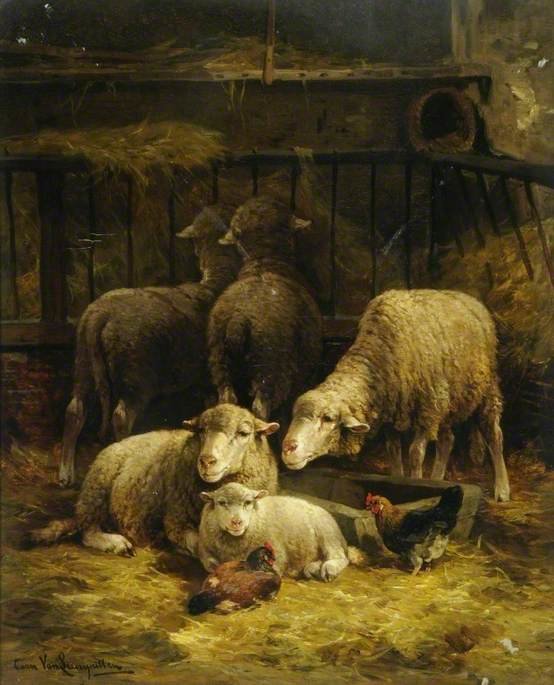 Wikioo.org - The Encyclopedia of Fine Arts - Painting, Artwork by Cornelis Van Leemputten - Sheep And Poultry