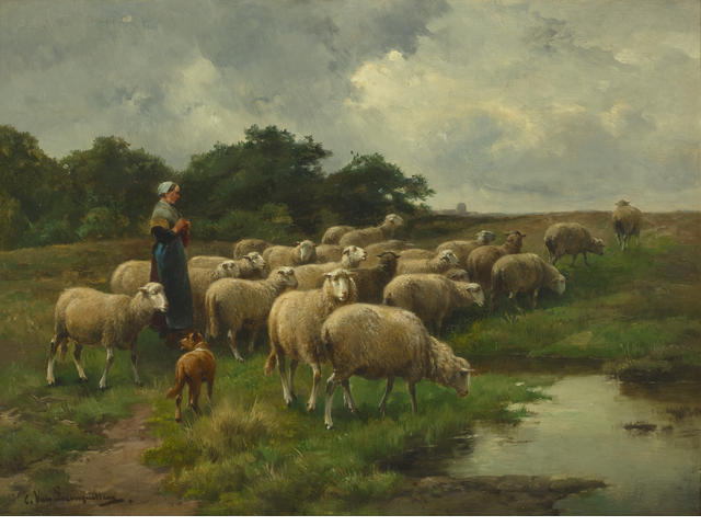 Wikoo.org - موسوعة الفنون الجميلة - اللوحة، العمل الفني Cornelis Van Leemputten - Sheep At Pasture