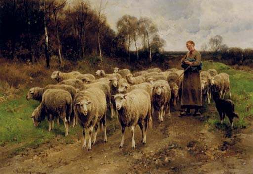 Wikoo.org - موسوعة الفنون الجميلة - اللوحة، العمل الفني Cornelis Van Leemputten - Shepherdess With Her Sheep