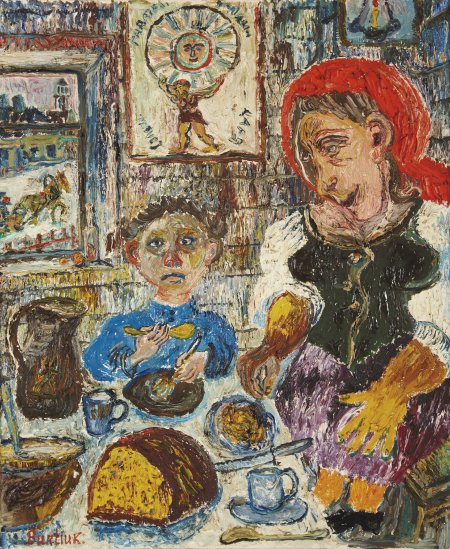 WikiOO.org - Enciclopedia of Fine Arts - Pictura, lucrări de artă David Davidovich Burliuk - Eating Bread