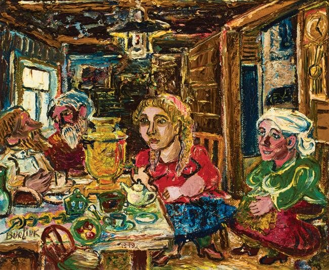 WikiOO.org - אנציקלופדיה לאמנויות יפות - ציור, יצירות אמנות David Davidovich Burliuk - Family Gathering