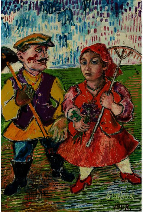 Wikioo.org - สารานุกรมวิจิตรศิลป์ - จิตรกรรม David Davidovich Burliuk - Farmer And Wife