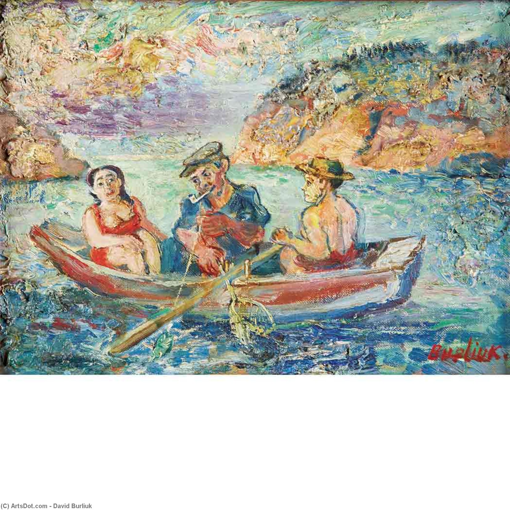 WikiOO.org - Güzel Sanatlar Ansiklopedisi - Resim, Resimler David Davidovich Burliuk - Fishing