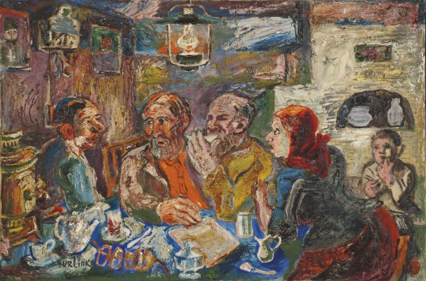 Wikioo.org - The Encyclopedia of Fine Arts - Painting, Artwork by David Davidovich Burliuk - Peasants At A Table