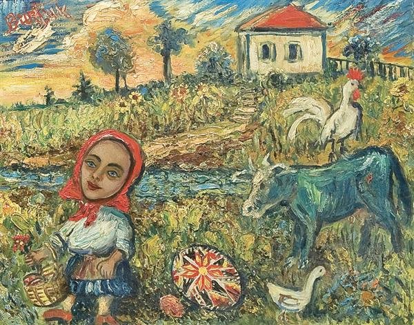 WikiOO.org - Εγκυκλοπαίδεια Καλών Τεχνών - Ζωγραφική, έργα τέχνης David Davidovich Burliuk - The Farm Yard