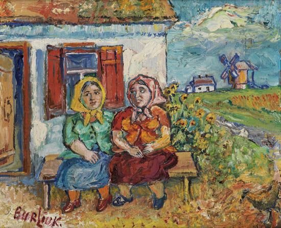 Wikioo.org – La Enciclopedia de las Bellas Artes - Pintura, Obras de arte de David Davidovich Burliuk - dos sentado mujeres