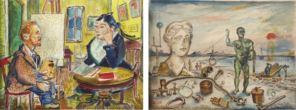 Wikioo.org - The Encyclopedia of Fine Arts - Painting, Artwork by David Davidovich Burliuk - Van Gogh With L'arlesienne And Ancient Greek Man