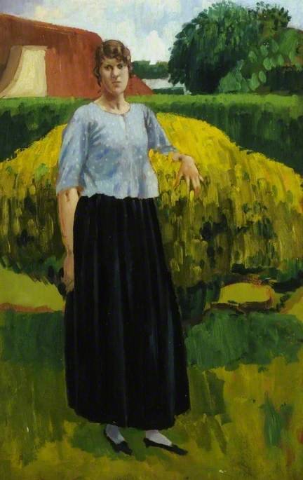 WikiOO.org - Encyclopedia of Fine Arts - Schilderen, Artwork Derwent Lees - A Girl Standing By A Hay Cart