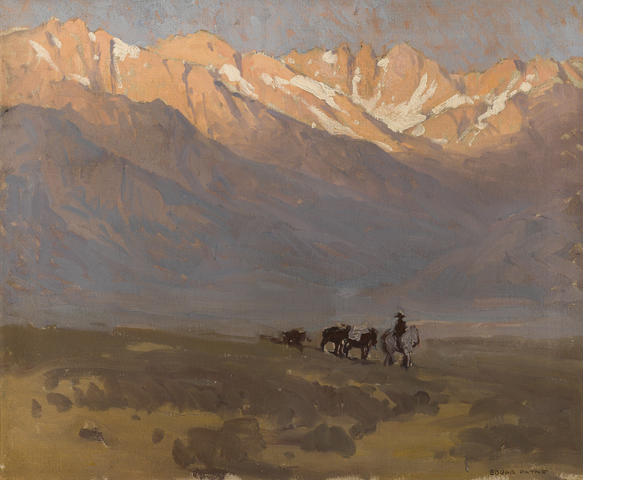 Wikioo.org - The Encyclopedia of Fine Arts - Painting, Artwork by Edgar Alwin Payne - Rider With Pack Horses Beneath Mount Whitney