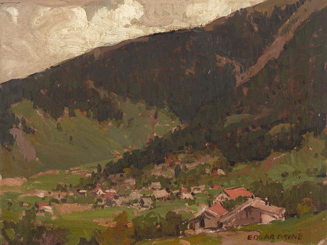 Wikioo.org - The Encyclopedia of Fine Arts - Painting, Artwork by Edgar Alwin Payne - Village At The Base Of The Mountain