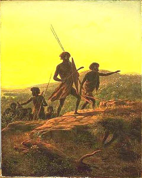 Wikioo.org - สารานุกรมวิจิตรศิลป์ - จิตรกรรม Eugene Von Guerard - Aborigines Met On The Road To The Diggings