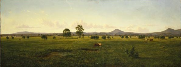 Wikioo.org - The Encyclopedia of Fine Arts - Painting, Artwork by Eugene Von Guerard - View Of The Gippsland Alps From Bushy Park On The River Avon