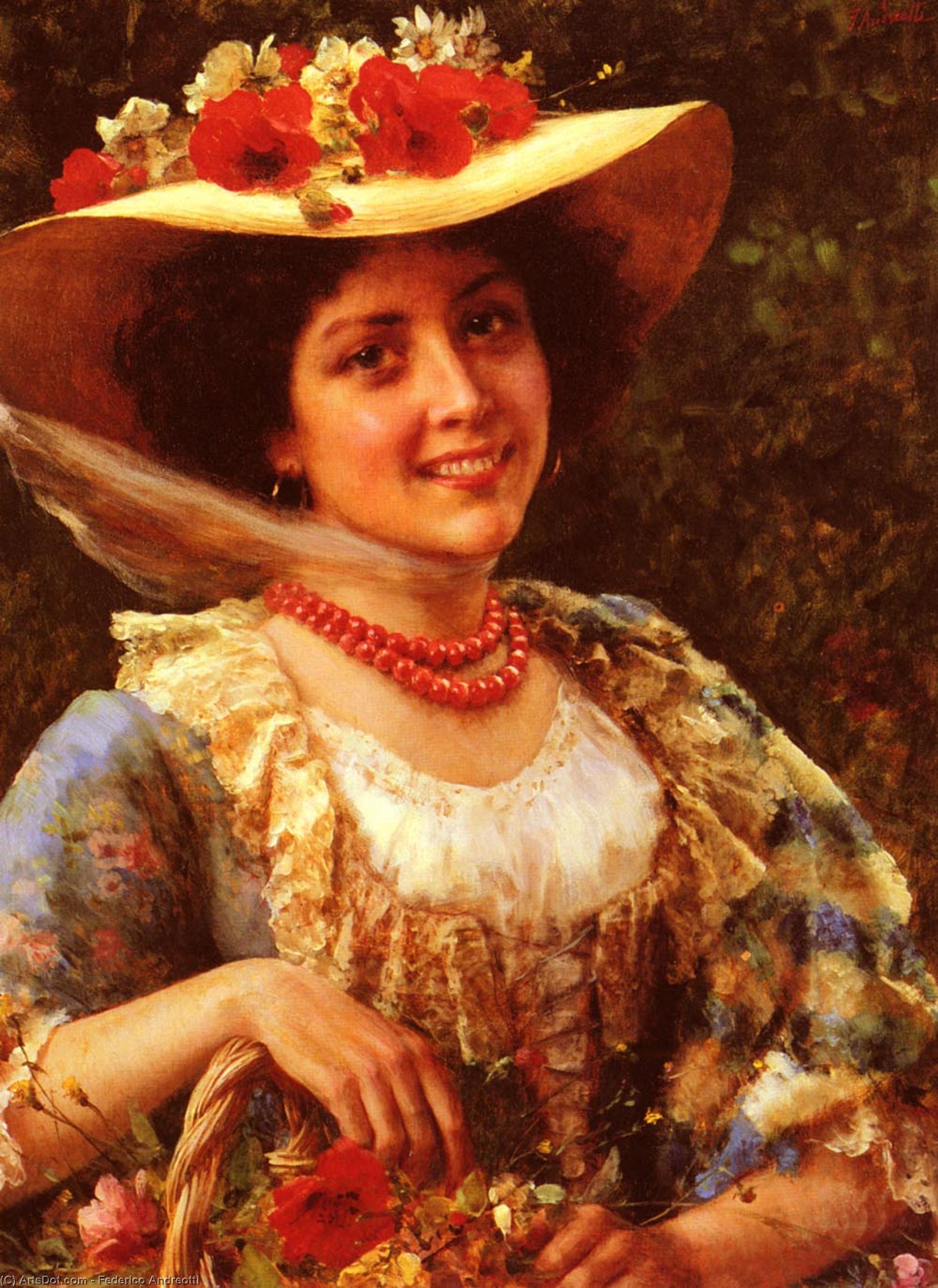 Wikioo.org - The Encyclopedia of Fine Arts - Painting, Artwork by Federico Andreotti - Straw Hat With Poppies