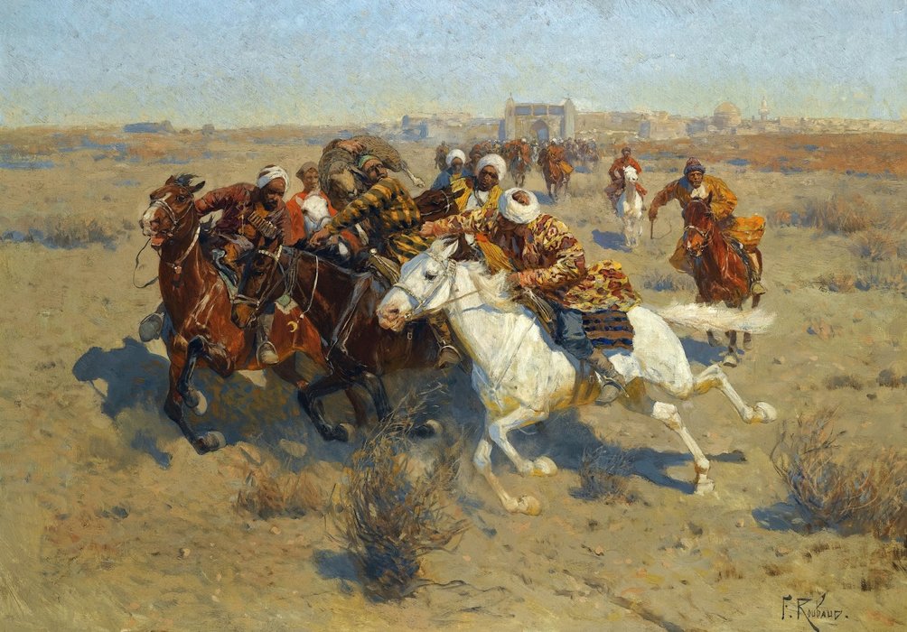 Wikioo.org - The Encyclopedia of Fine Arts - Painting, Artwork by Franz Alexeevich Roubaud - A Game Of Buzkashi