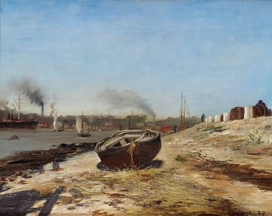 WikiOO.org – 美術百科全書 - 繪畫，作品 Franz Roubaud - 小船上 的  岸