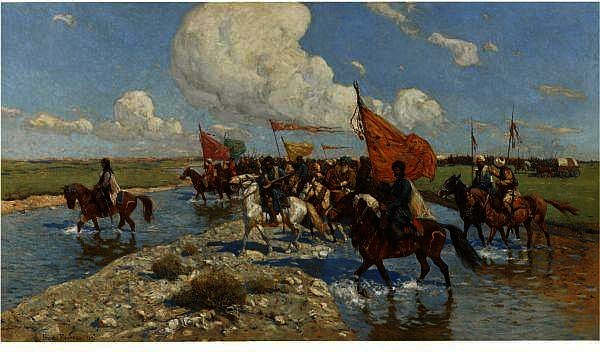 Wikioo.org - The Encyclopedia of Fine Arts - Painting, Artwork by Franz Roubaud - Crossing The River