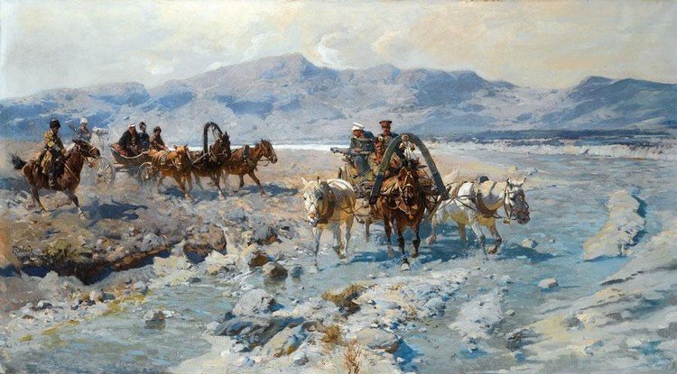 Wikioo.org - The Encyclopedia of Fine Arts - Painting, Artwork by Franz Roubaud - Tsar Alexander Iii Travelling Through The Caucasus
