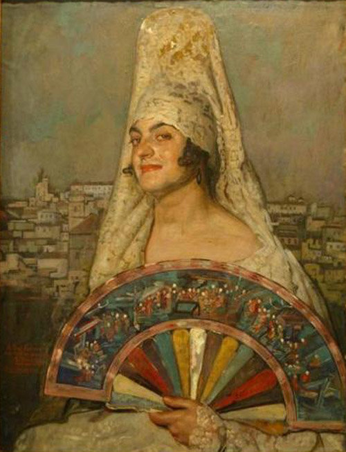 Wikioo.org – La Enciclopedia de las Bellas Artes - Pintura, Obras de arte de Gabriel Morcillo Raya - Mujer con Mantilla