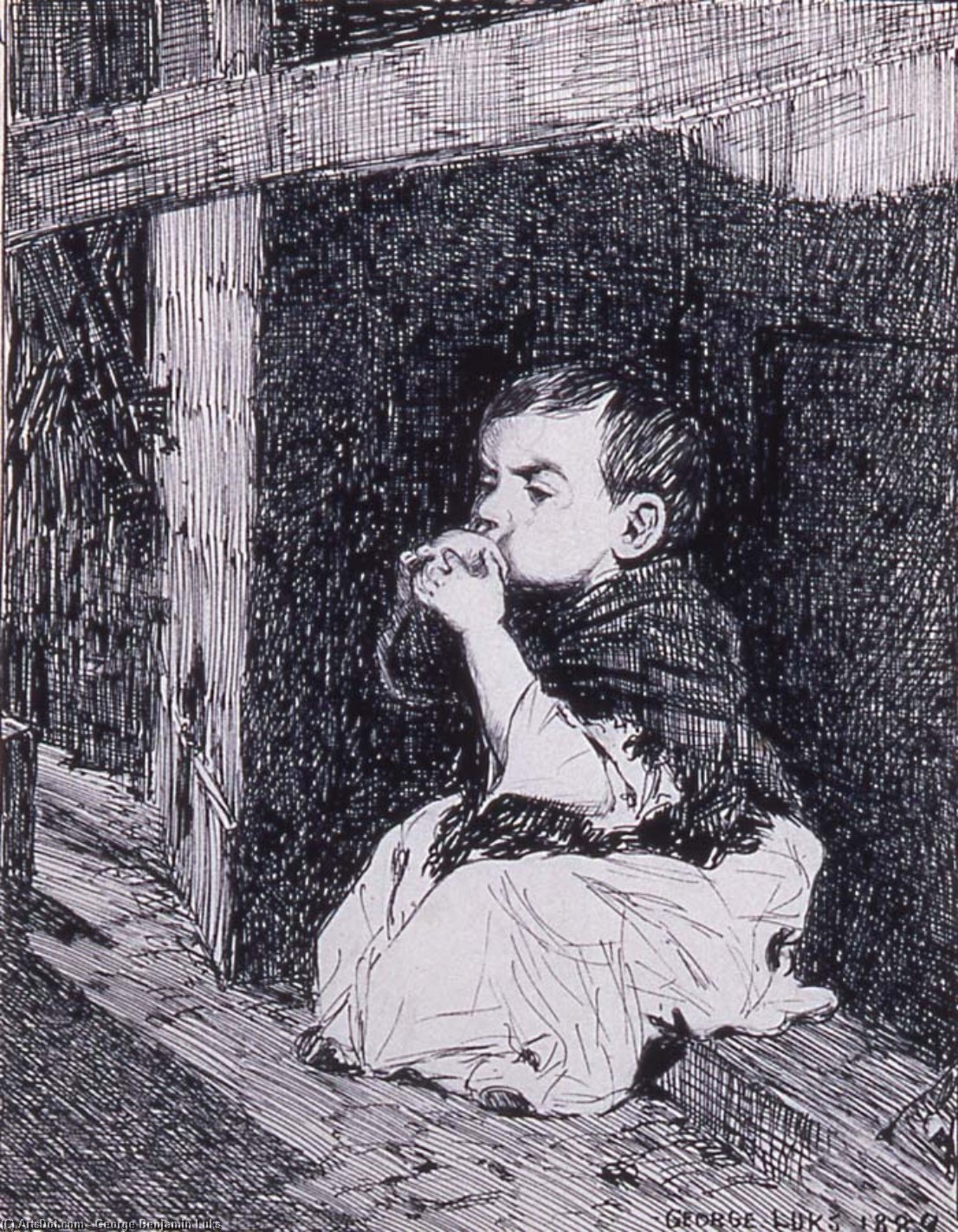 Wikioo.org - The Encyclopedia of Fine Arts - Painting, Artwork by George Benjamin Luks - Child Eating Apple Graphite
