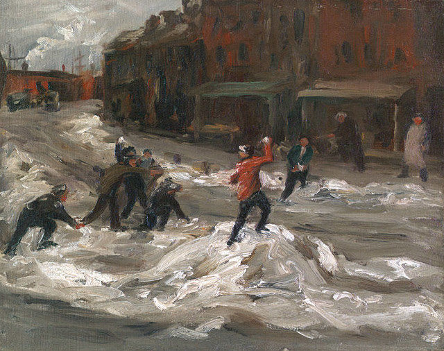 Wikioo.org – La Enciclopedia de las Bellas Artes - Pintura, Obras de arte de George Benjamin Luks - Niños que lanzan bolas de nieve