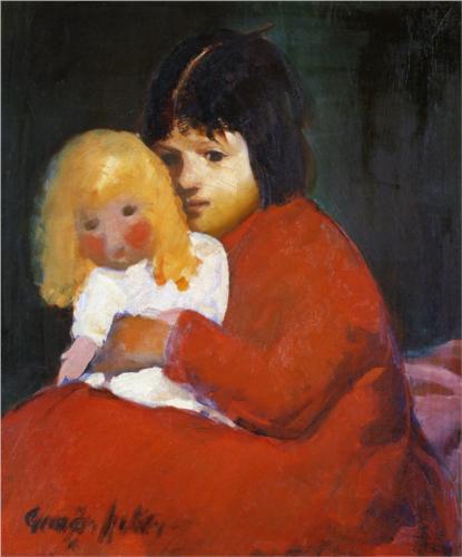 WikiOO.org - Εγκυκλοπαίδεια Καλών Τεχνών - Ζωγραφική, έργα τέχνης George Benjamin Luks - Girl With Doll
