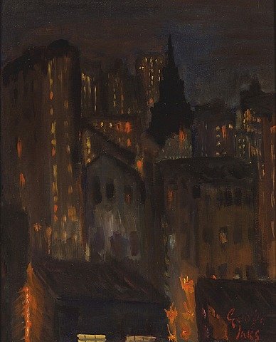 Wikioo.org - The Encyclopedia of Fine Arts - Painting, Artwork by George Benjamin Luks - New York City Scape At Night