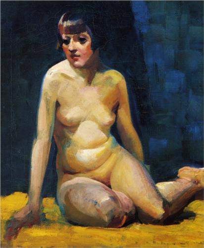 Wikioo.org - Bách khoa toàn thư về mỹ thuật - Vẽ tranh, Tác phẩm nghệ thuật George Benjamin Luks - Seated Nude With Bobbed Hair