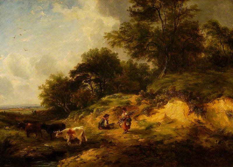 Wikioo.org - The Encyclopedia of Fine Arts - Painting, Artwork by George Turner - Landscape, Peasants And Cattle