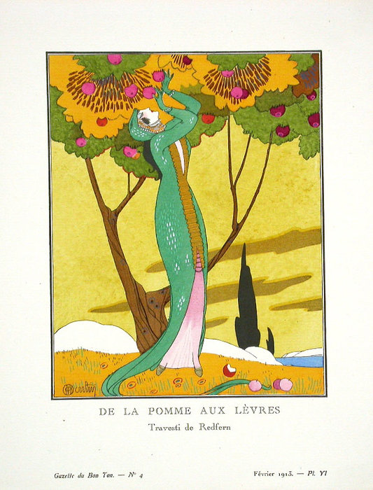 Wikioo.org - The Encyclopedia of Fine Arts - Painting, Artwork by Georges Barbier - De La Pomme Aux Levres. Travesti De Redfern