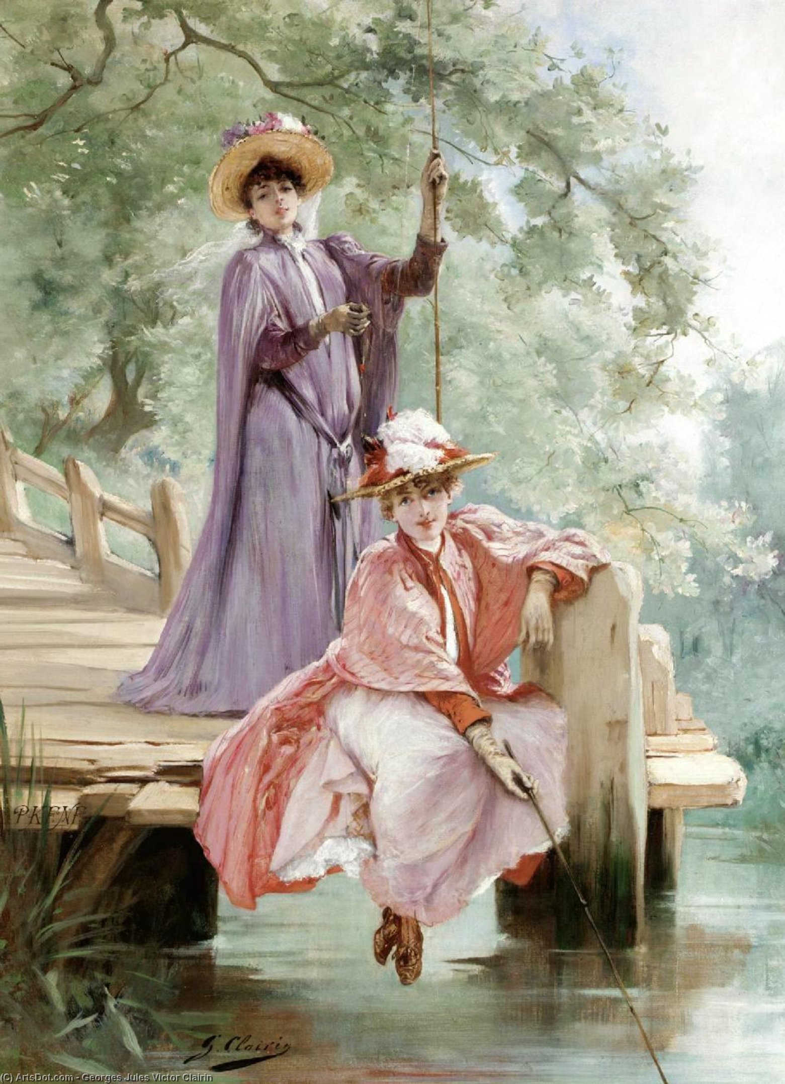 WikiOO.org - Güzel Sanatlar Ansiklopedisi - Resim, Resimler Georges Jules Victor Clairin - Elegant Ladies Fishing