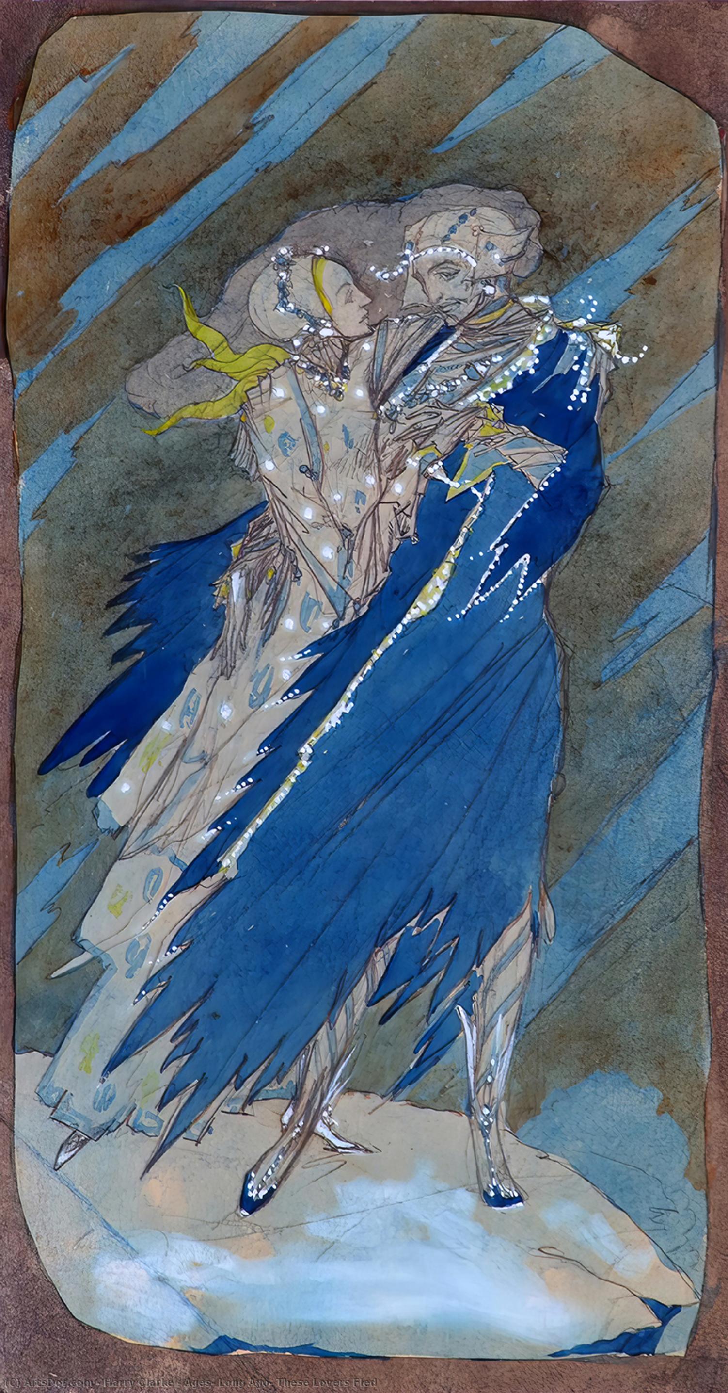 Wikioo.org - The Encyclopedia of Fine Arts - Painting, Artwork by Harry Clarke - Ages, Long Ago, These Lovers Fled