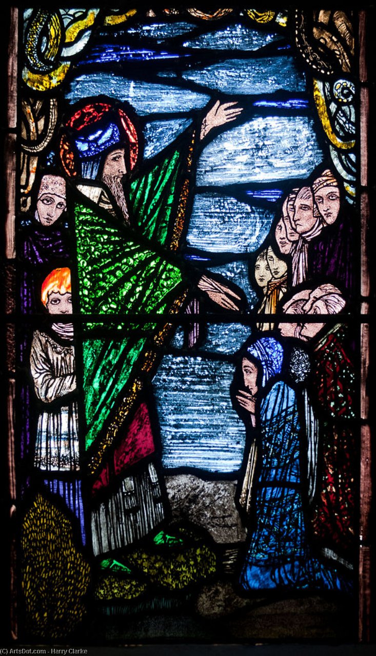 Wikioo.org - The Encyclopedia of Fine Arts - Painting, Artwork by Harry Clarke - Ballinasloe St. Michael's Church South Aisle Fifth Window Sts Patrick And Rose Of Lima