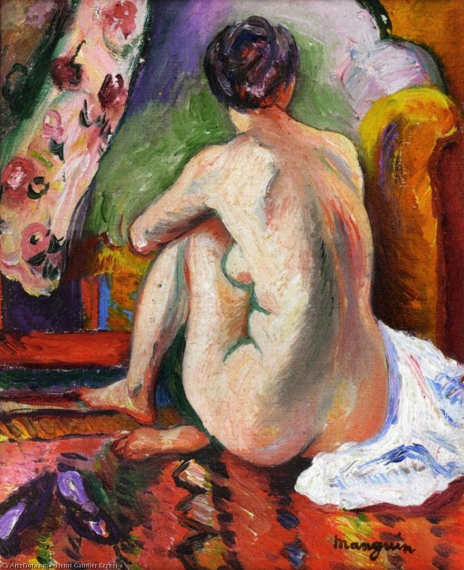 WikiOO.org - Encyclopedia of Fine Arts - Maleri, Artwork Henri Gaudier Brzeska - Seated Nude From Behind