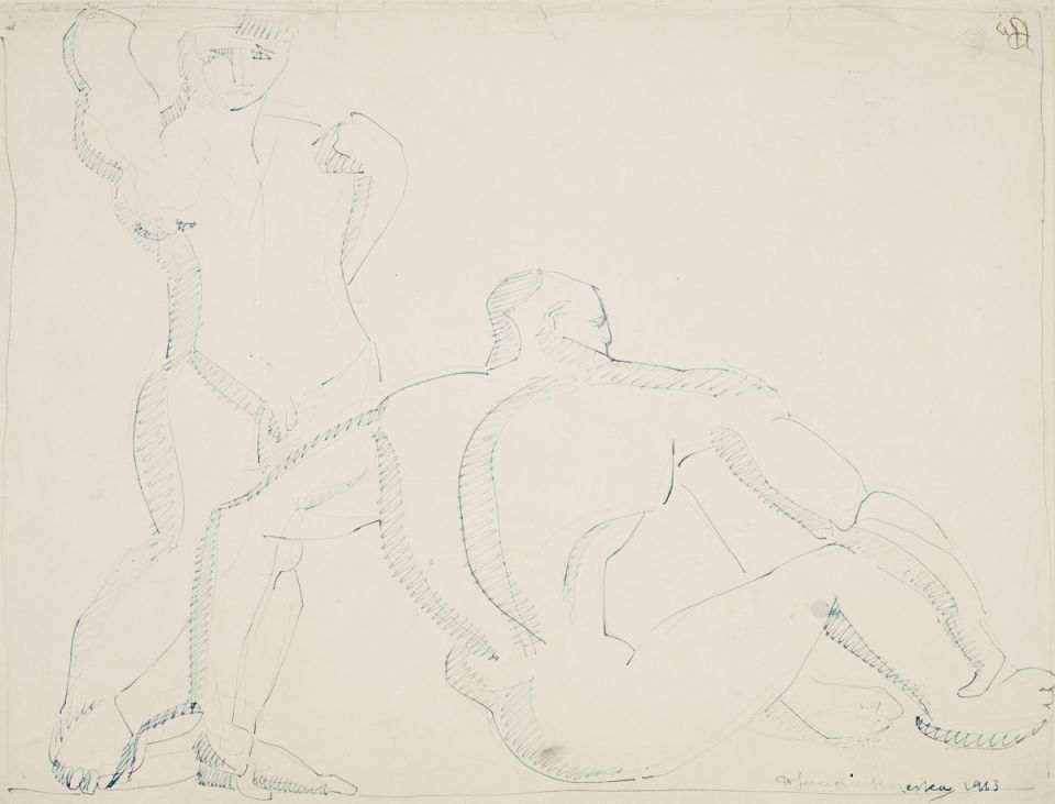Wikioo.org - Bách khoa toàn thư về mỹ thuật - Vẽ tranh, Tác phẩm nghệ thuật Henri Gaudier Brzeska - Standing Male Nude And Seated Male Nude
