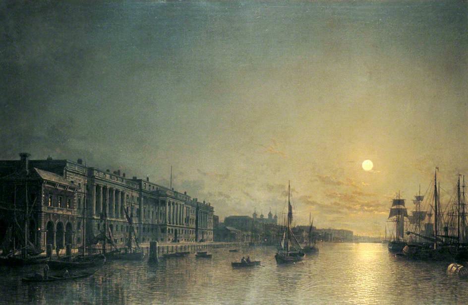 Wikioo.org - The Encyclopedia of Fine Arts - Painting, Artwork by Henry Pether - The Custom House And Pool Of London By Moonlight