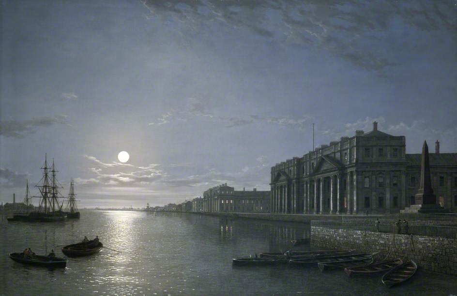 Wikioo.org - The Encyclopedia of Fine Arts - Painting, Artwork by Henry Pether - The Thames And Greenwich Hospital By Moonlight