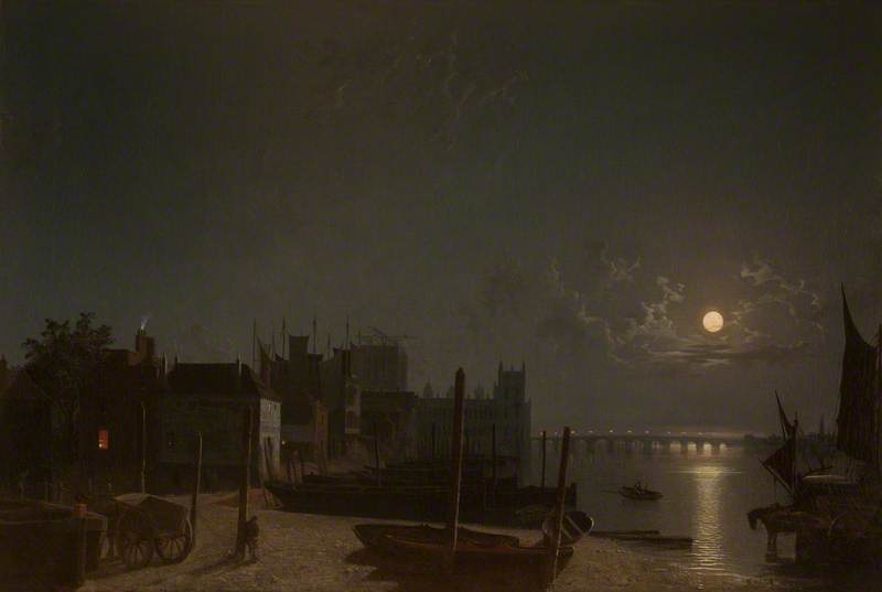 Wikoo.org - موسوعة الفنون الجميلة - اللوحة، العمل الفني Henry Pether - Westminster From The Horse-ferry Quay By Moonlight