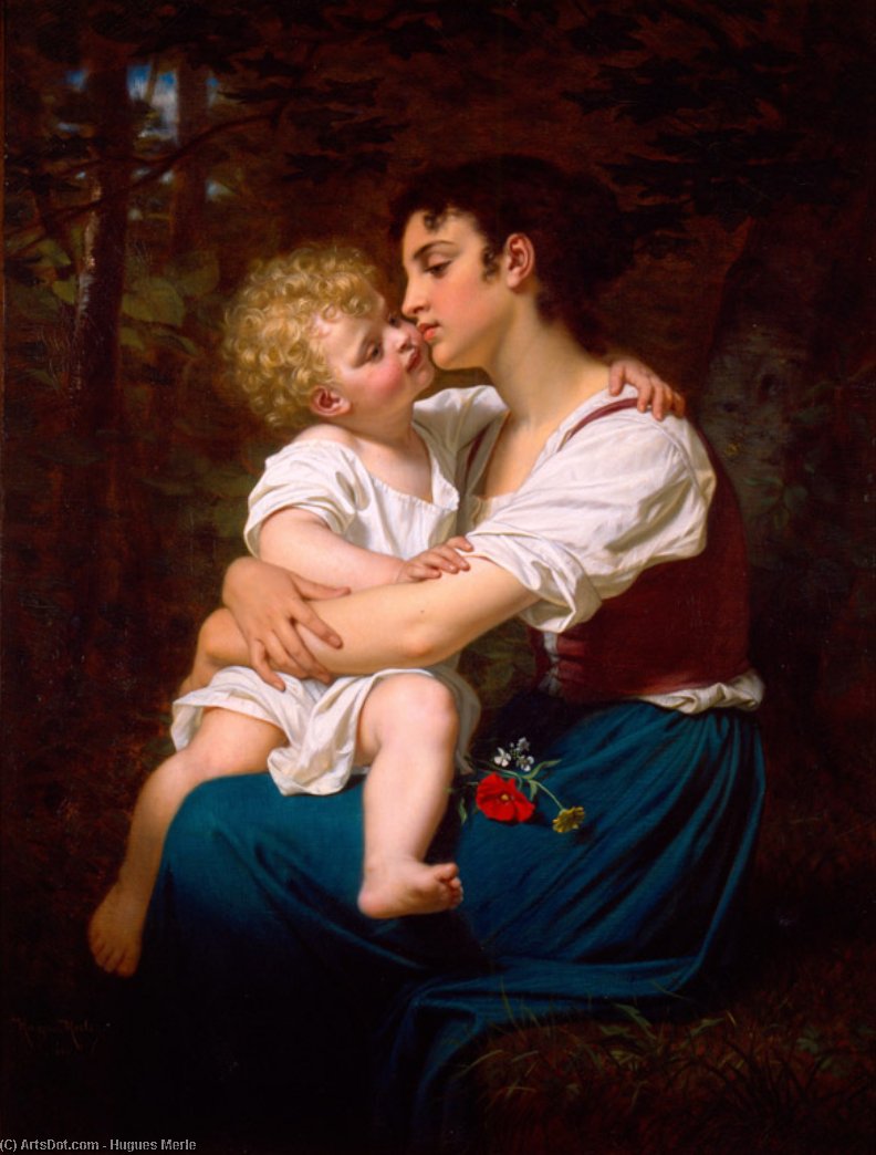 Wikioo.org - The Encyclopedia of Fine Arts - Painting, Artwork by Hugues Merle - Maternal Love
