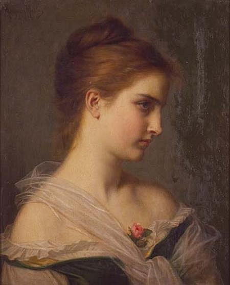 Wikioo.org - The Encyclopedia of Fine Arts - Painting, Artwork by Hugues Merle - Portrait Of A Young Woman