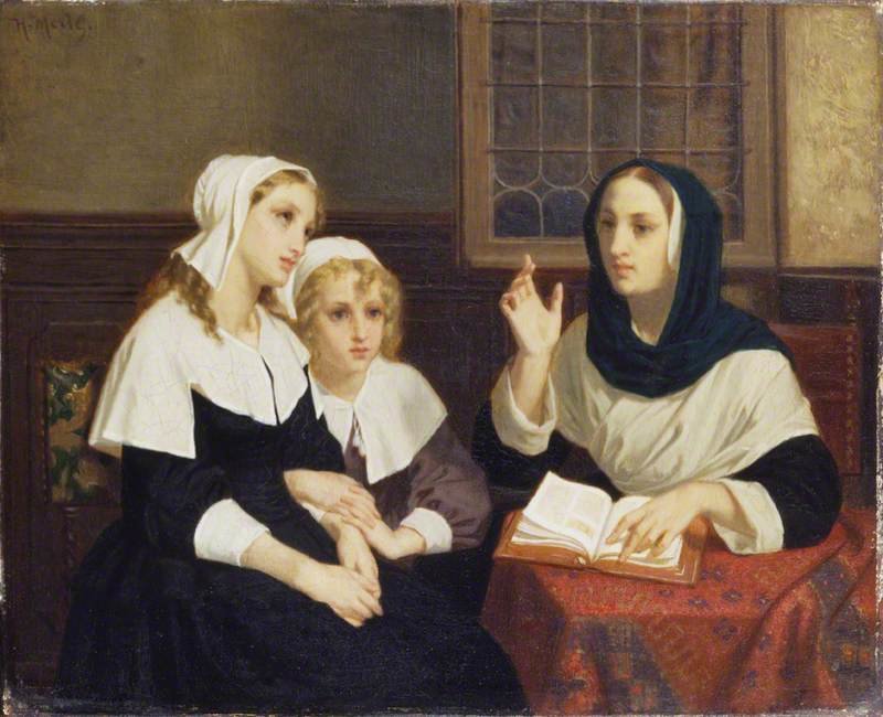 Wikioo.org - The Encyclopedia of Fine Arts - Painting, Artwork by Hugues Merle - Reading The Bible
