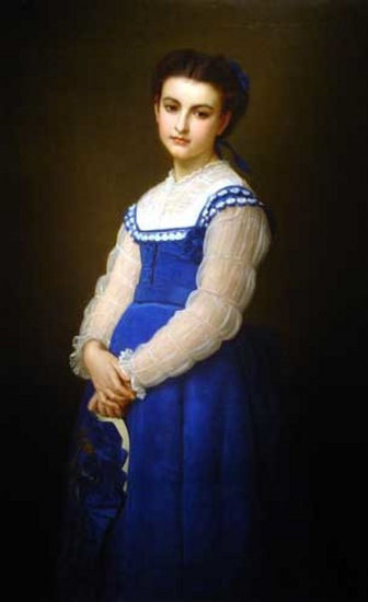 Wikioo.org - The Encyclopedia of Fine Arts - Painting, Artwork by Hugues Merle - Young Girl In A Blue Dress