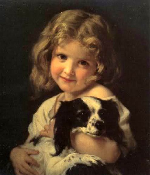 Wikioo.org - The Encyclopedia of Fine Arts - Painting, Artwork by Hugues Merle - Young girl with spaniel