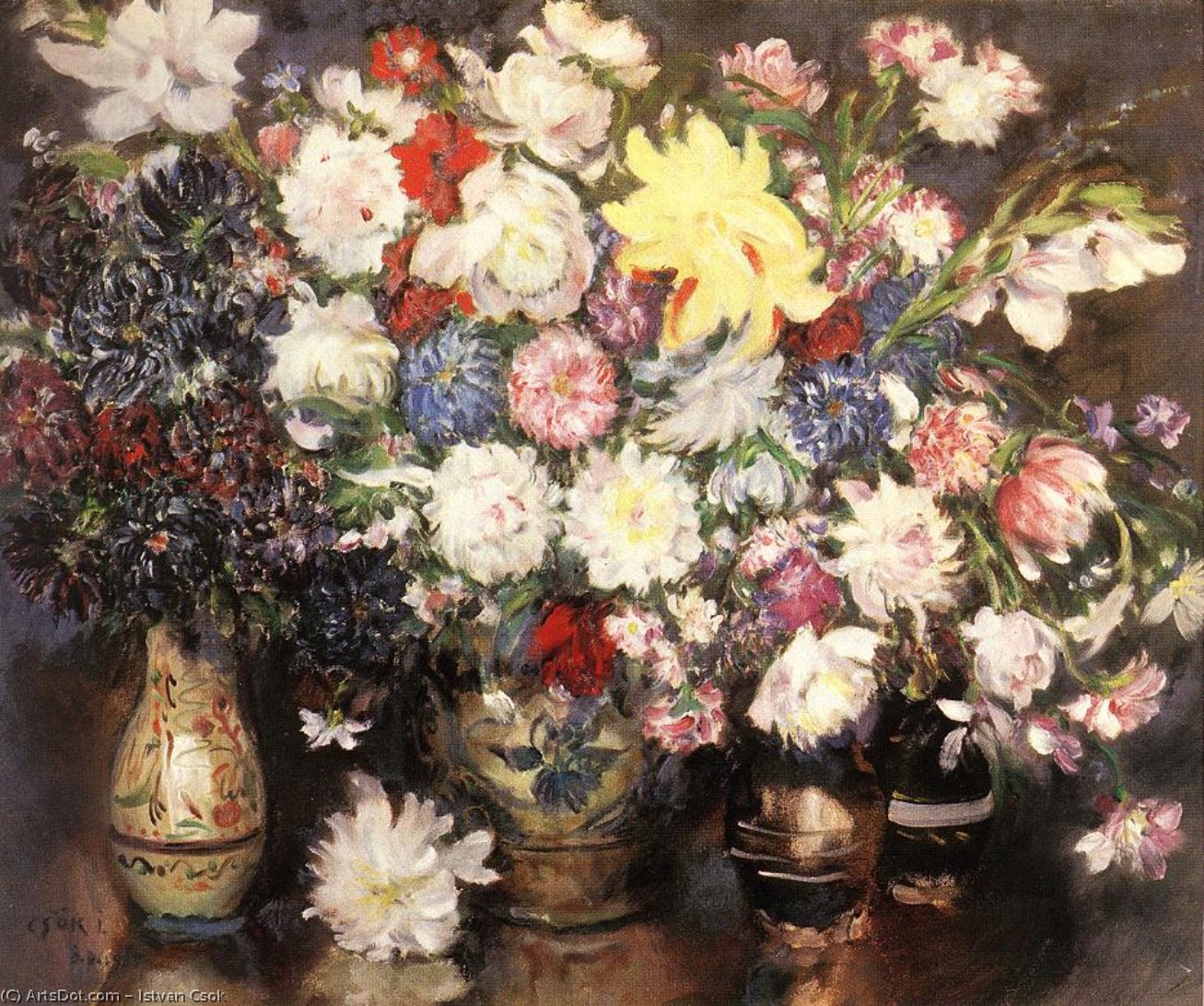 Wikioo.org - The Encyclopedia of Fine Arts - Painting, Artwork by Istvan Csok - Still-life With Flowers