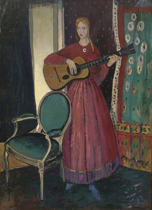 WikiOO.org - אנציקלופדיה לאמנויות יפות - ציור, יצירות אמנות James Dickson Innes - Girl Playing Guitar