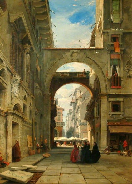 Wikioo.org - The Encyclopedia of Fine Arts - Painting, Artwork by James Netherlands - Piazza Dei Signori, Verona, With The Market Place