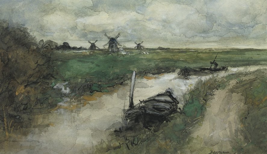 WikiOO.org - دایره المعارف هنرهای زیبا - نقاشی، آثار هنری Jan Weissenbruch - Punting Along A River